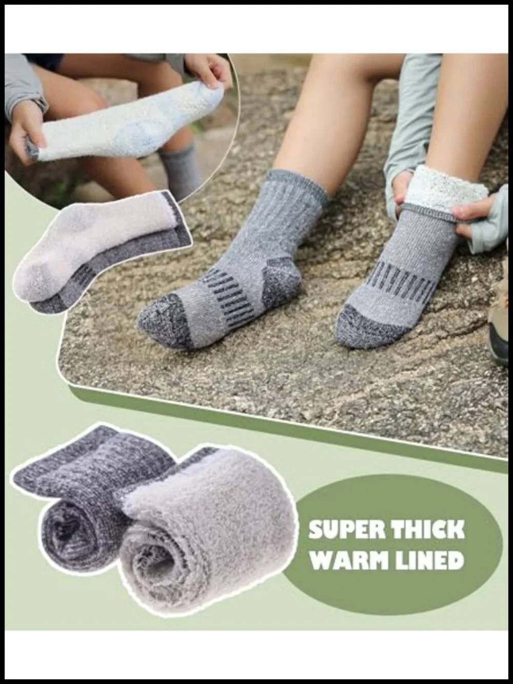Kids Merino Wool Hiking Socks Boys Girls Winter Thermal Thick Cushion Boot Crew